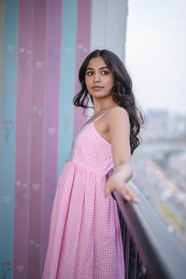 Pink Gingham Hand Embroidered Dress