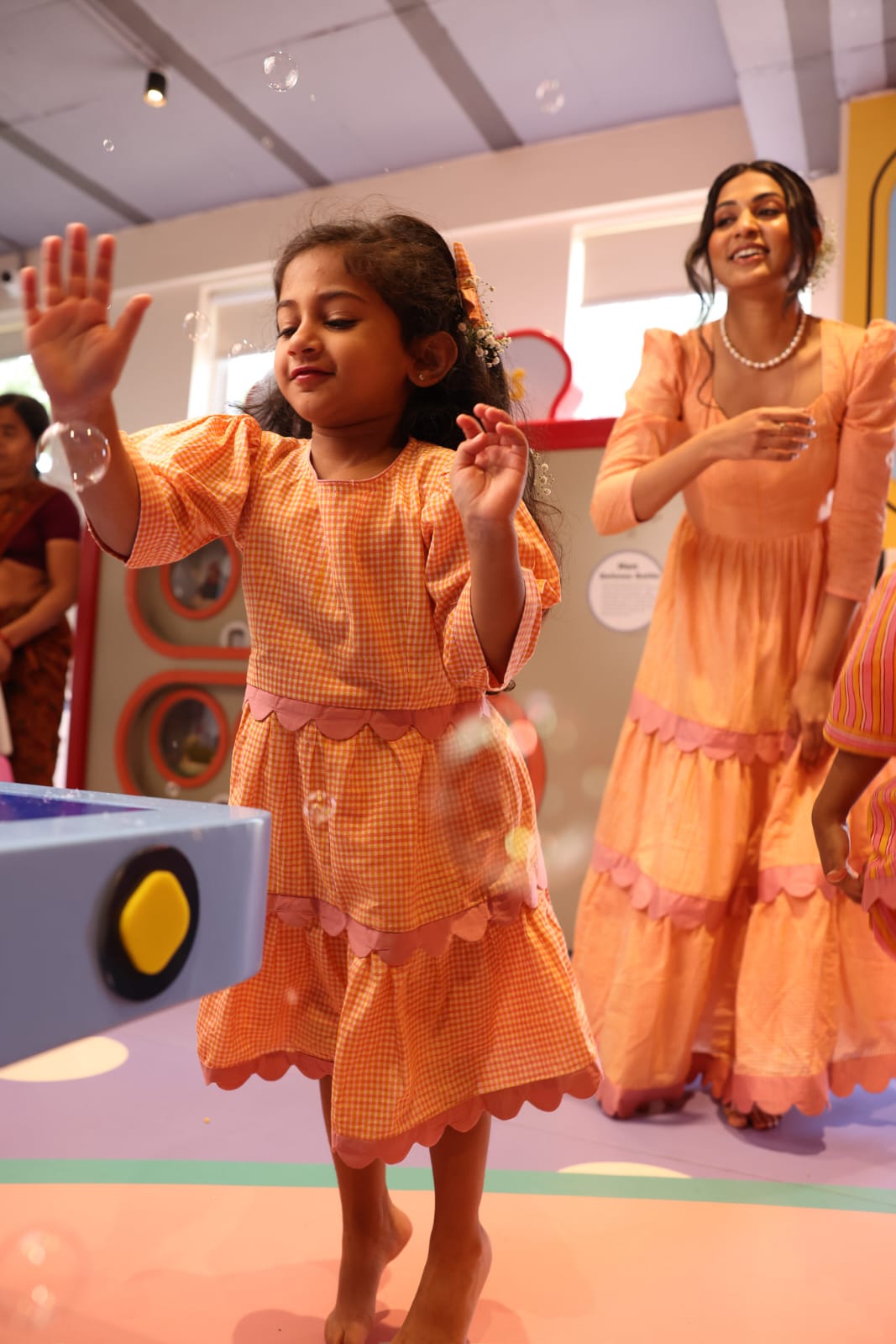Peach Gingham Ripple Gown