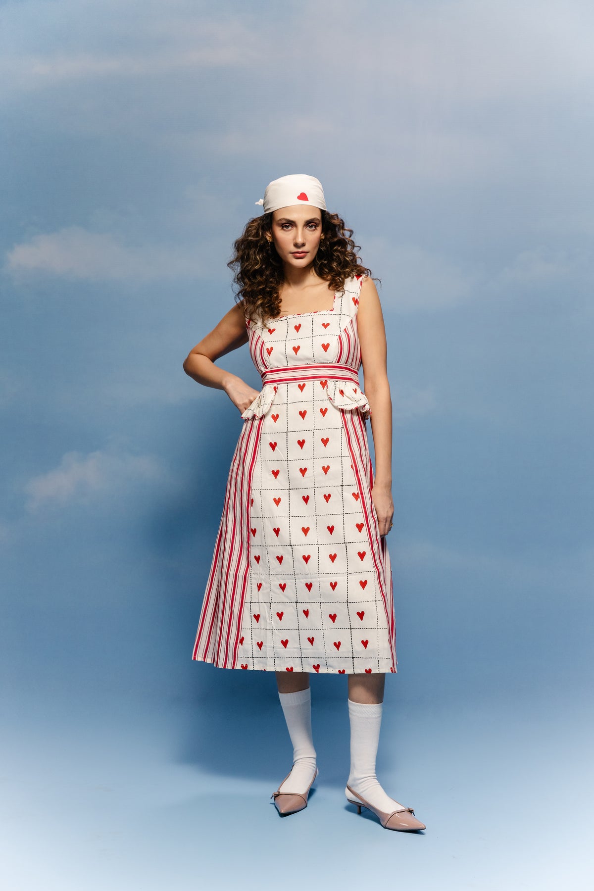 Sweetheart Grid Peplum Midi Dress
