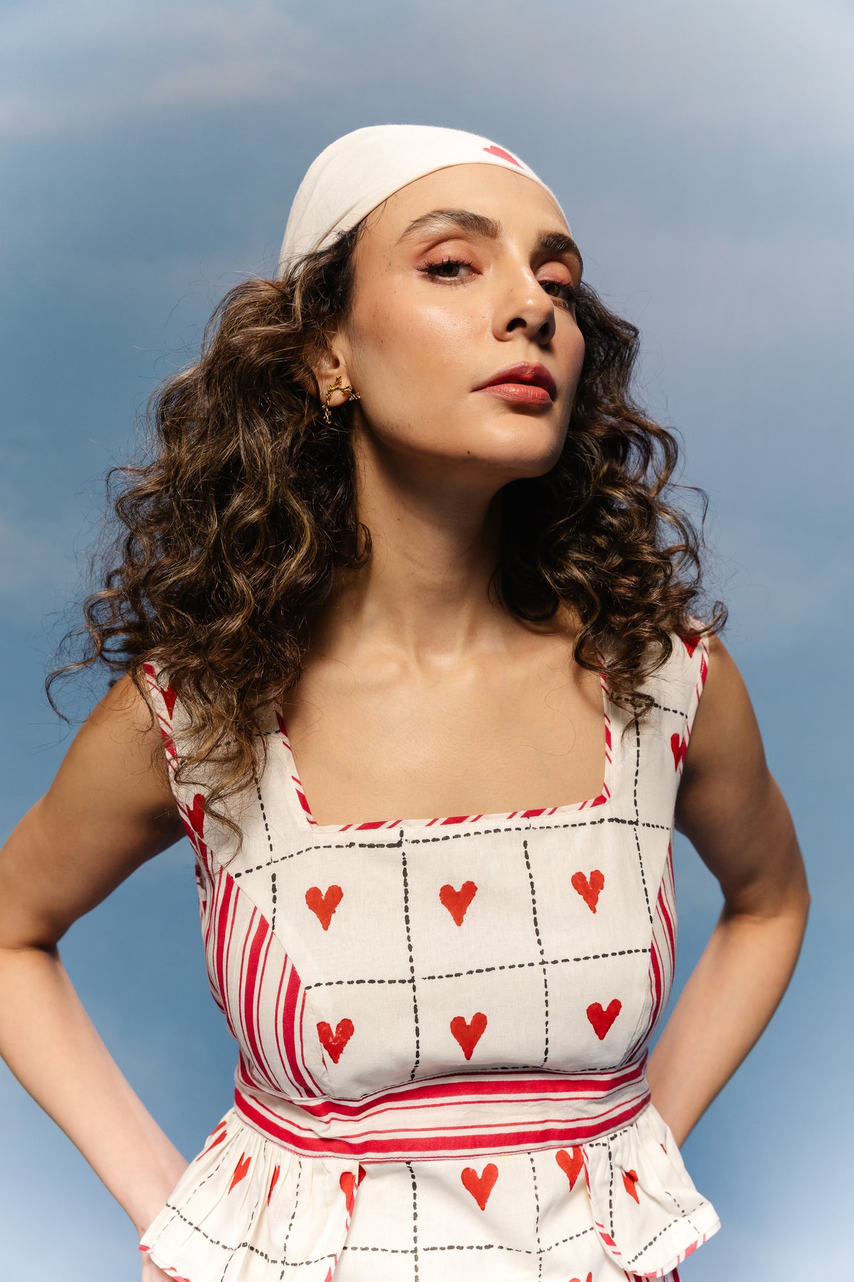 Sweetheart Grid Peplum Midi Dress