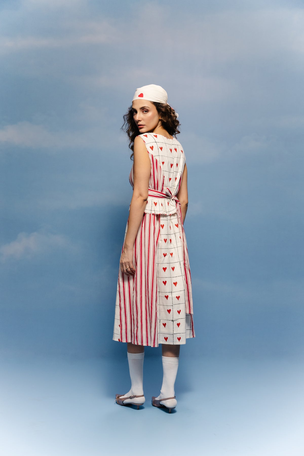 Sweetheart Grid Peplum Midi Dress