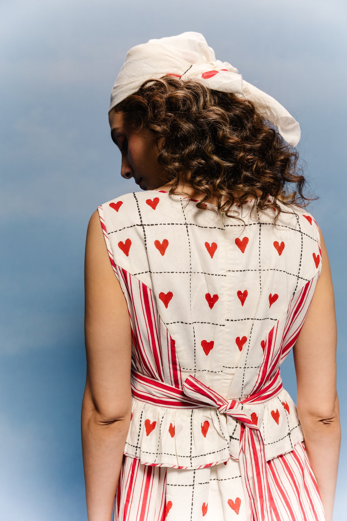 Sweetheart Grid Peplum Midi Dress