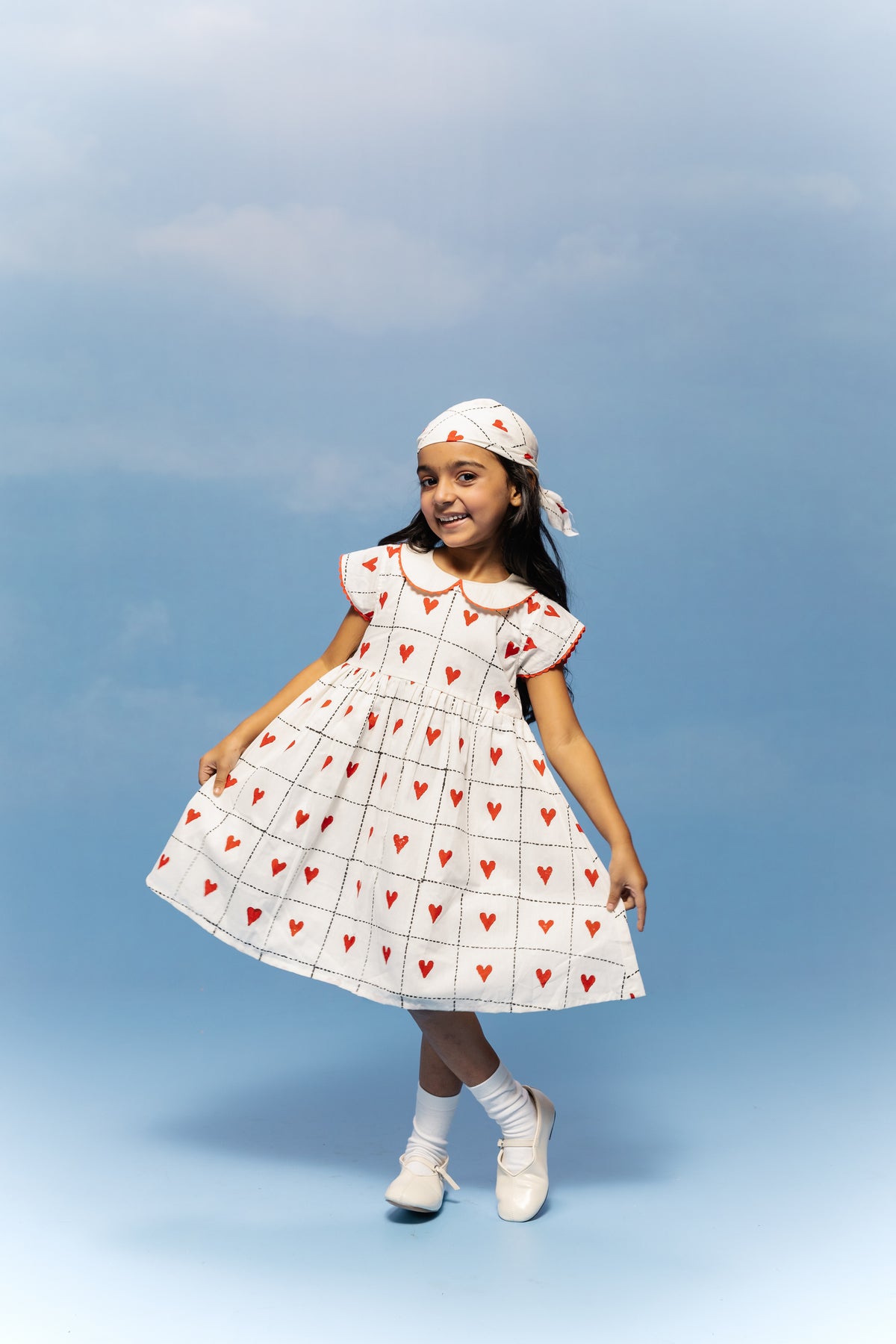 Sweetheart Grid block printed Kids Cotton Frock