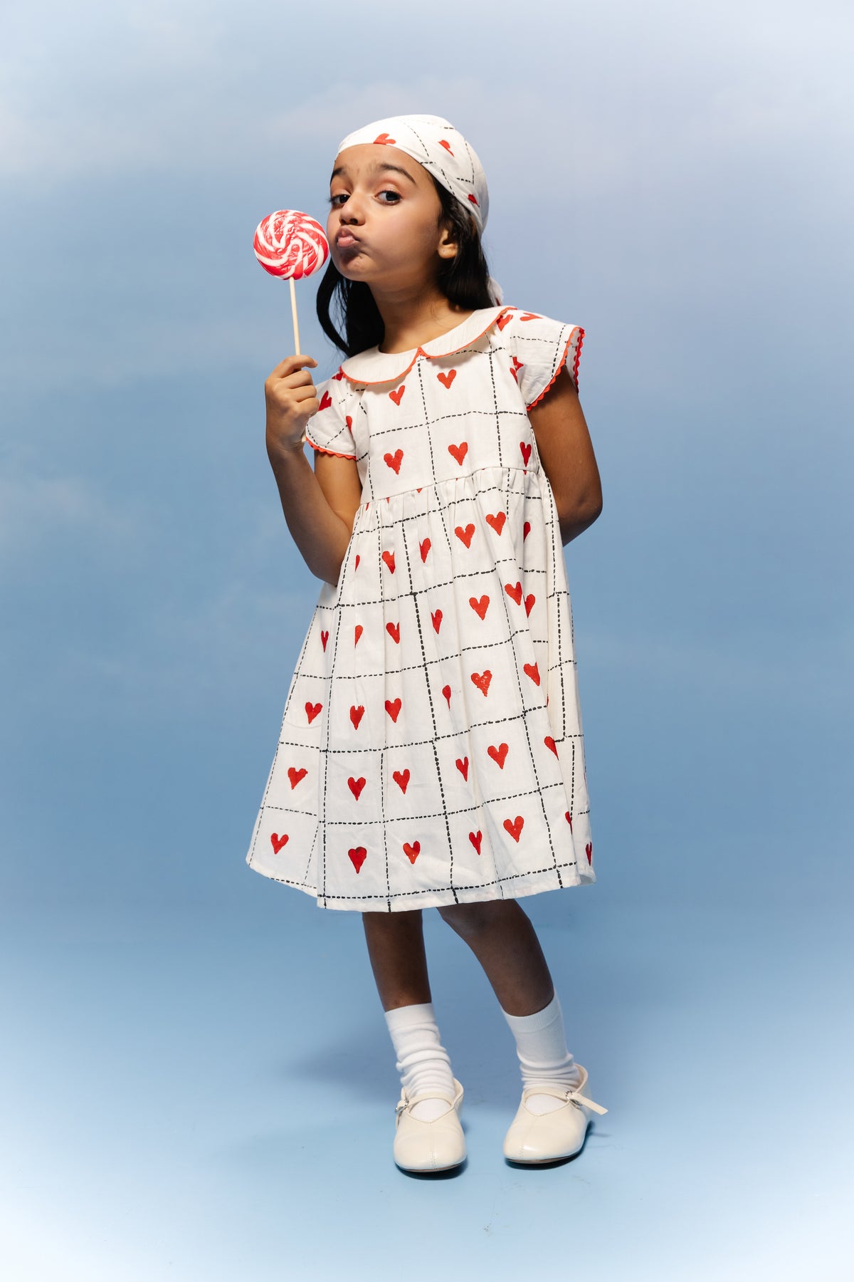 Sweetheart Grid block printed Kids Cotton Frock