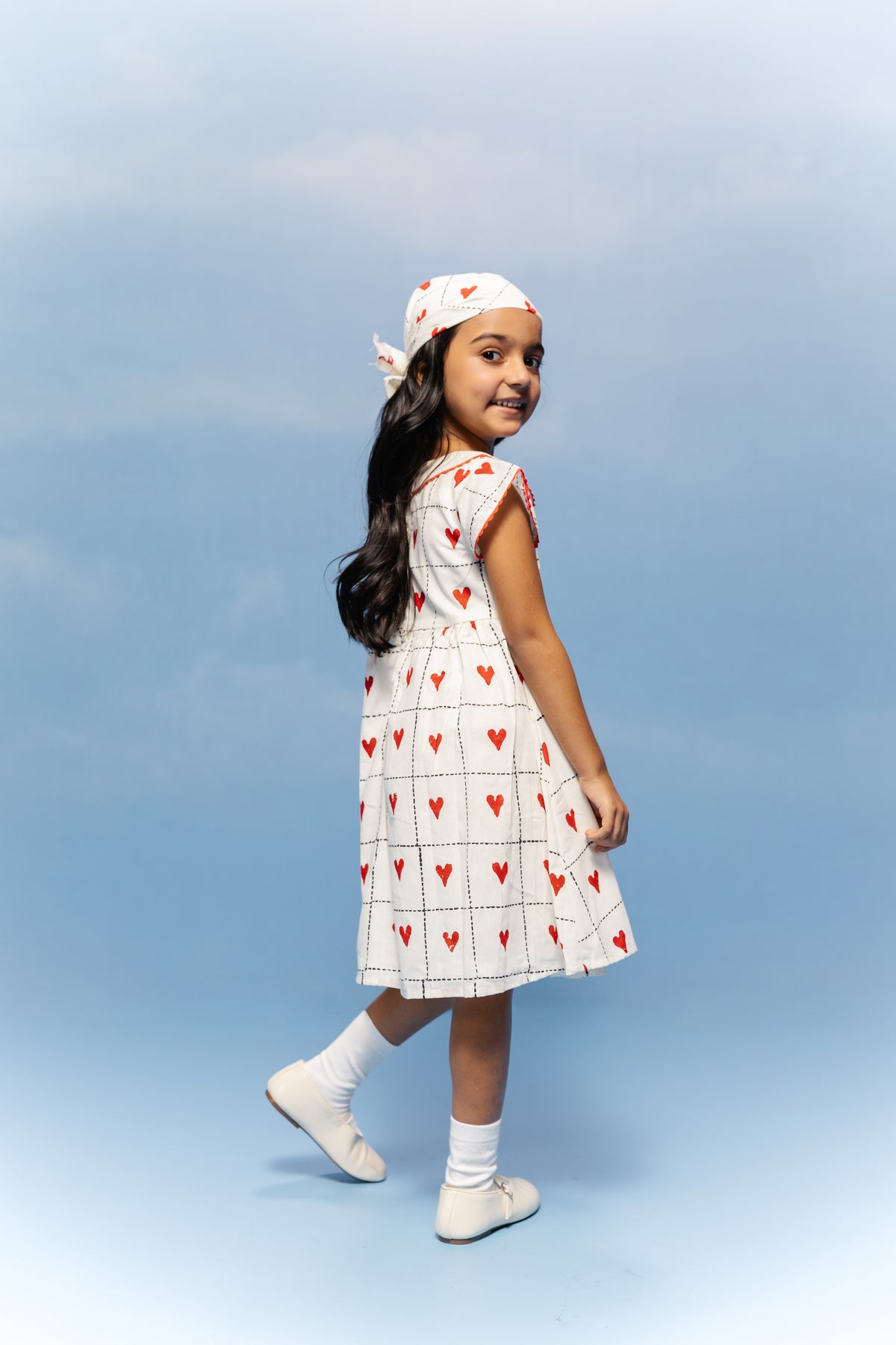 Sweetheart Grid block printed Kids Cotton Frock