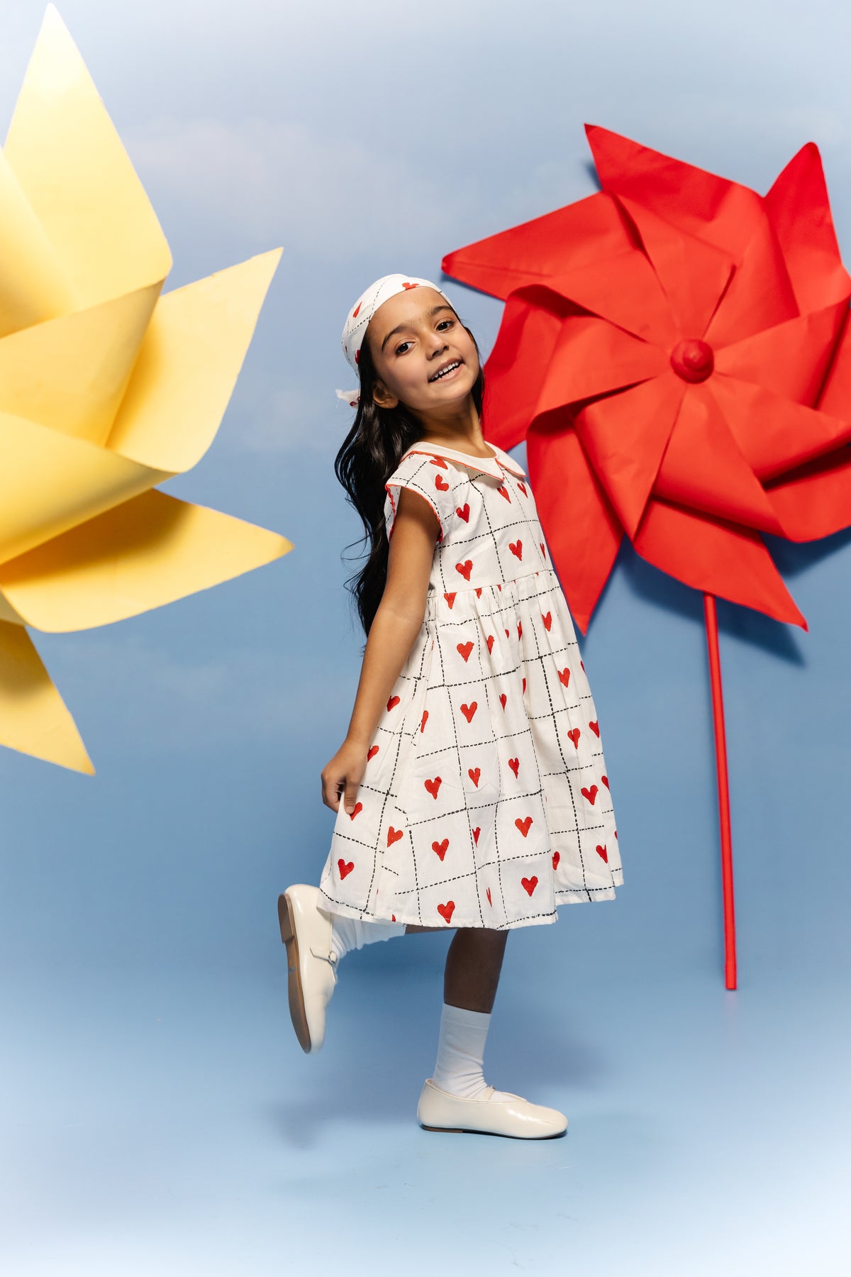Sweetheart Grid block printed Kids Cotton Frock