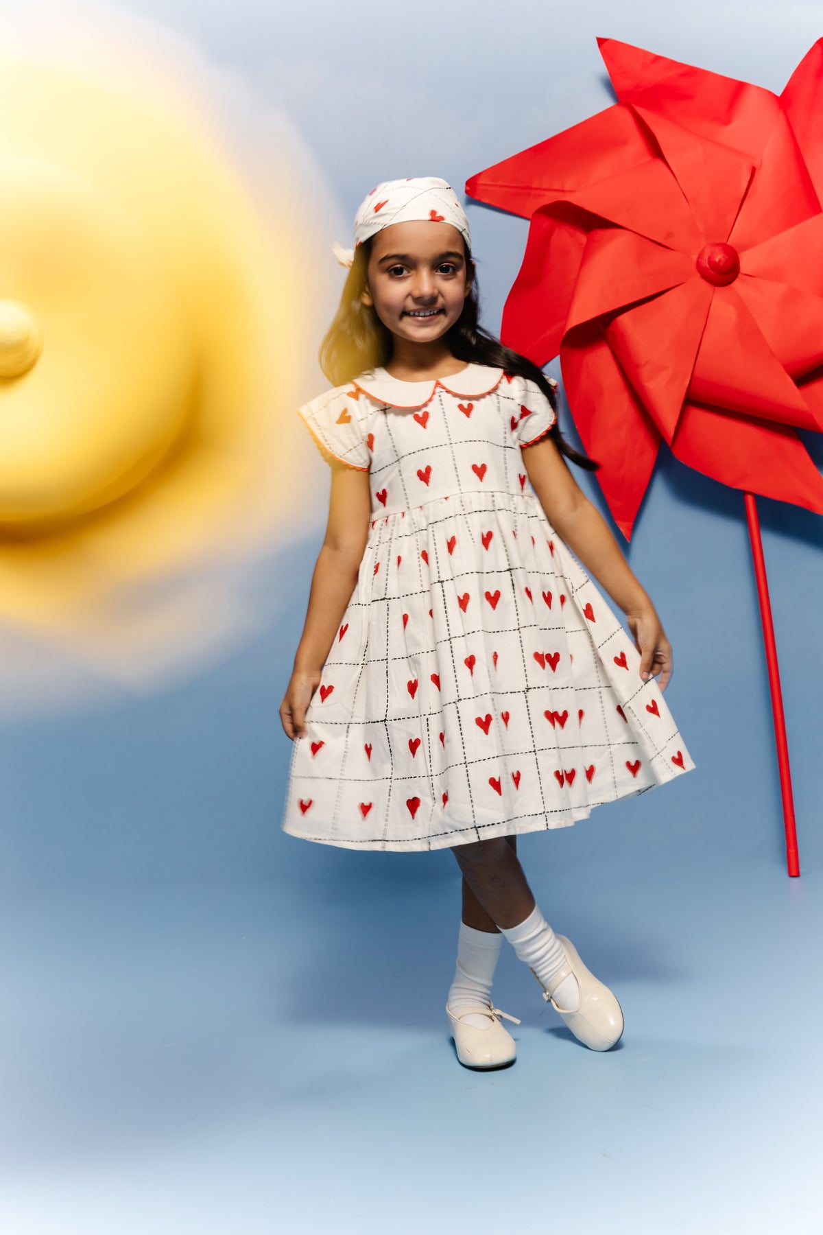 Sweetheart Grid block printed Kids Cotton Frock