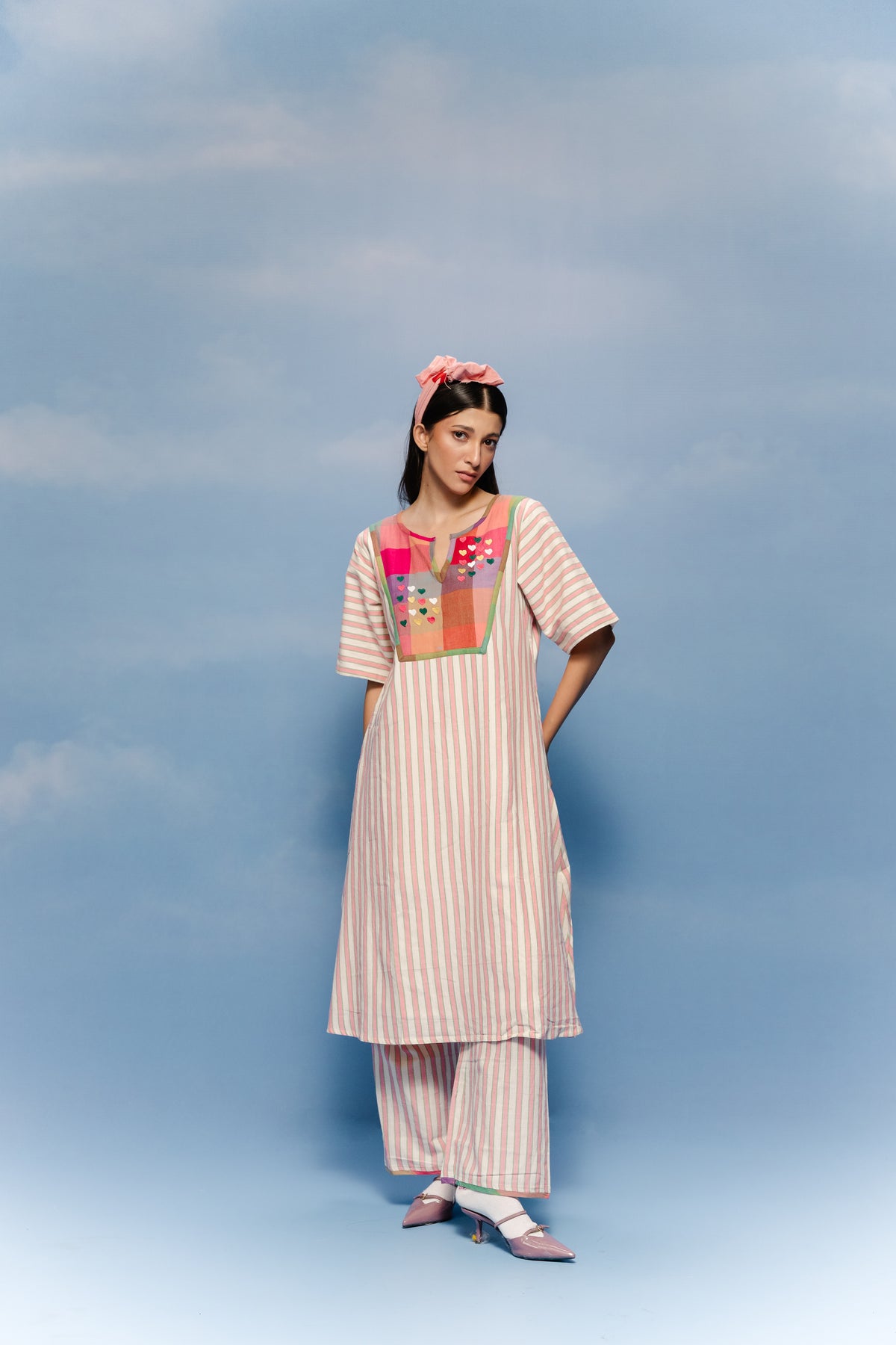 Handloom Jamdani heart Embroidered Tunic Set
