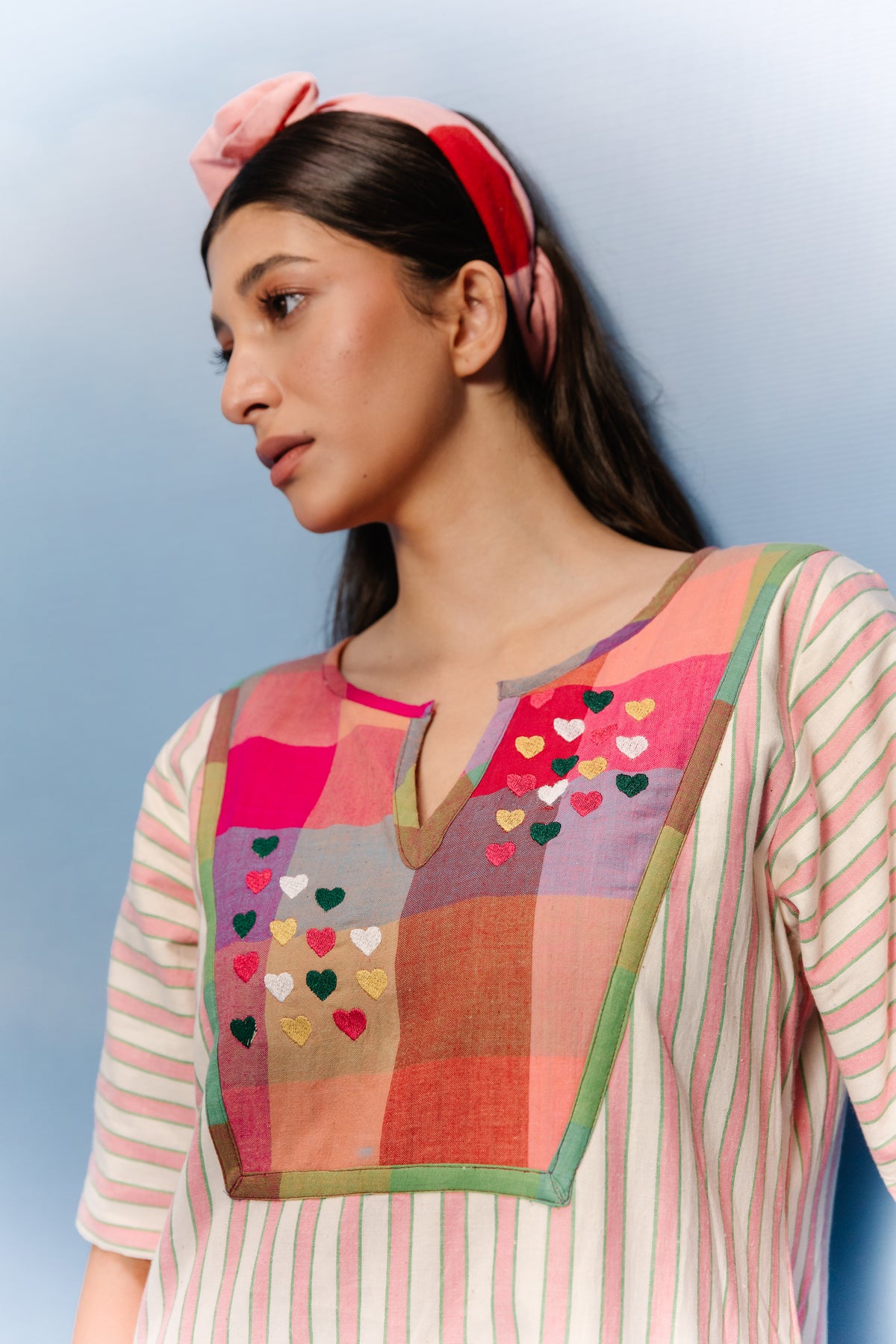 Handloom Jamdani heart Embroidered Tunic Set