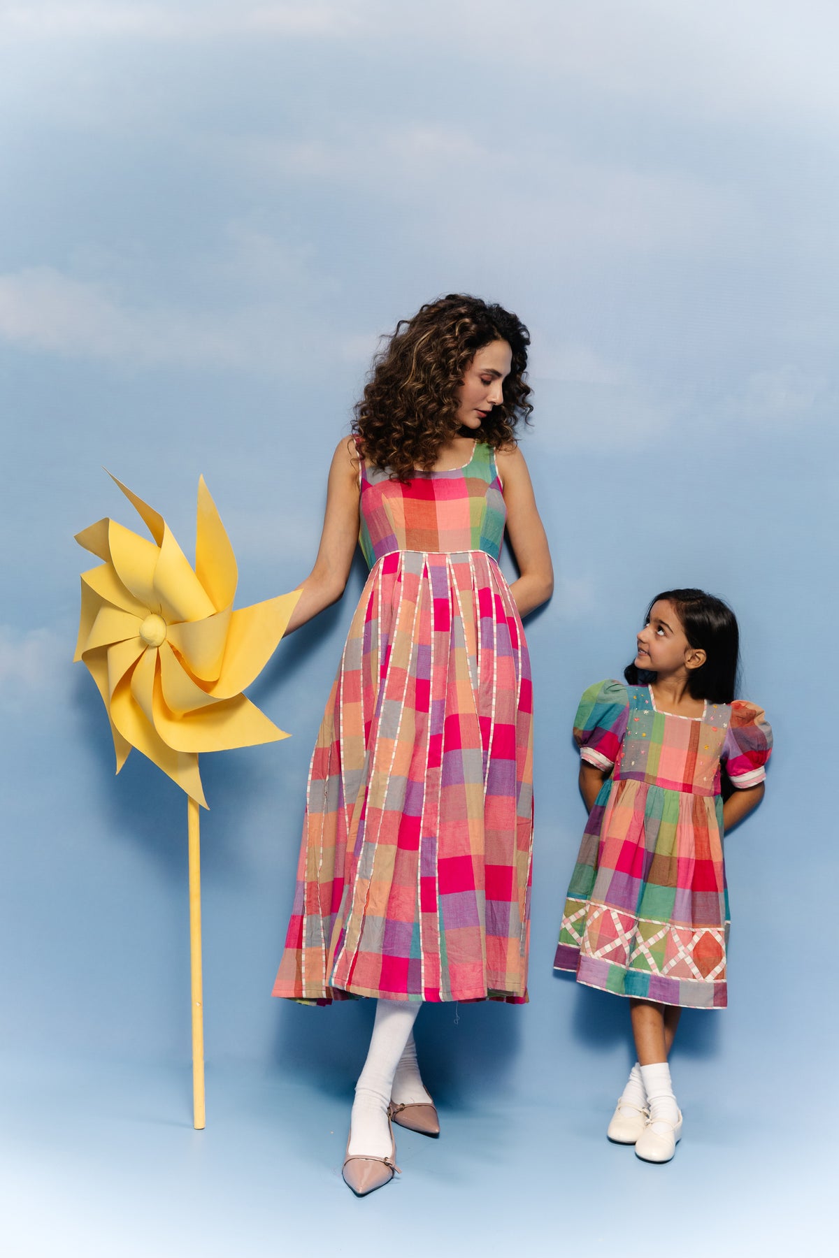 Jamdani multicolor Lattice-Border Frock