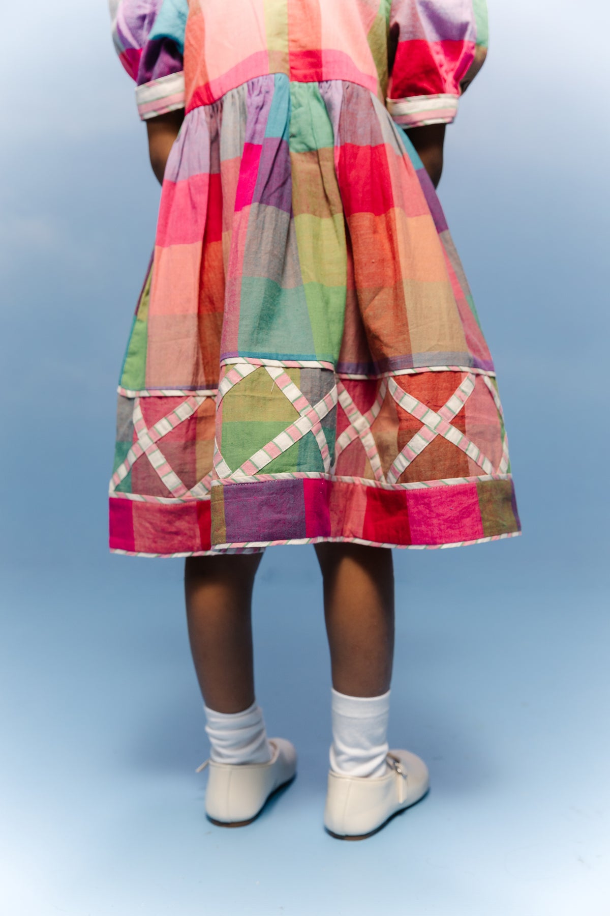 Jamdani multicolor Lattice-Border Frock