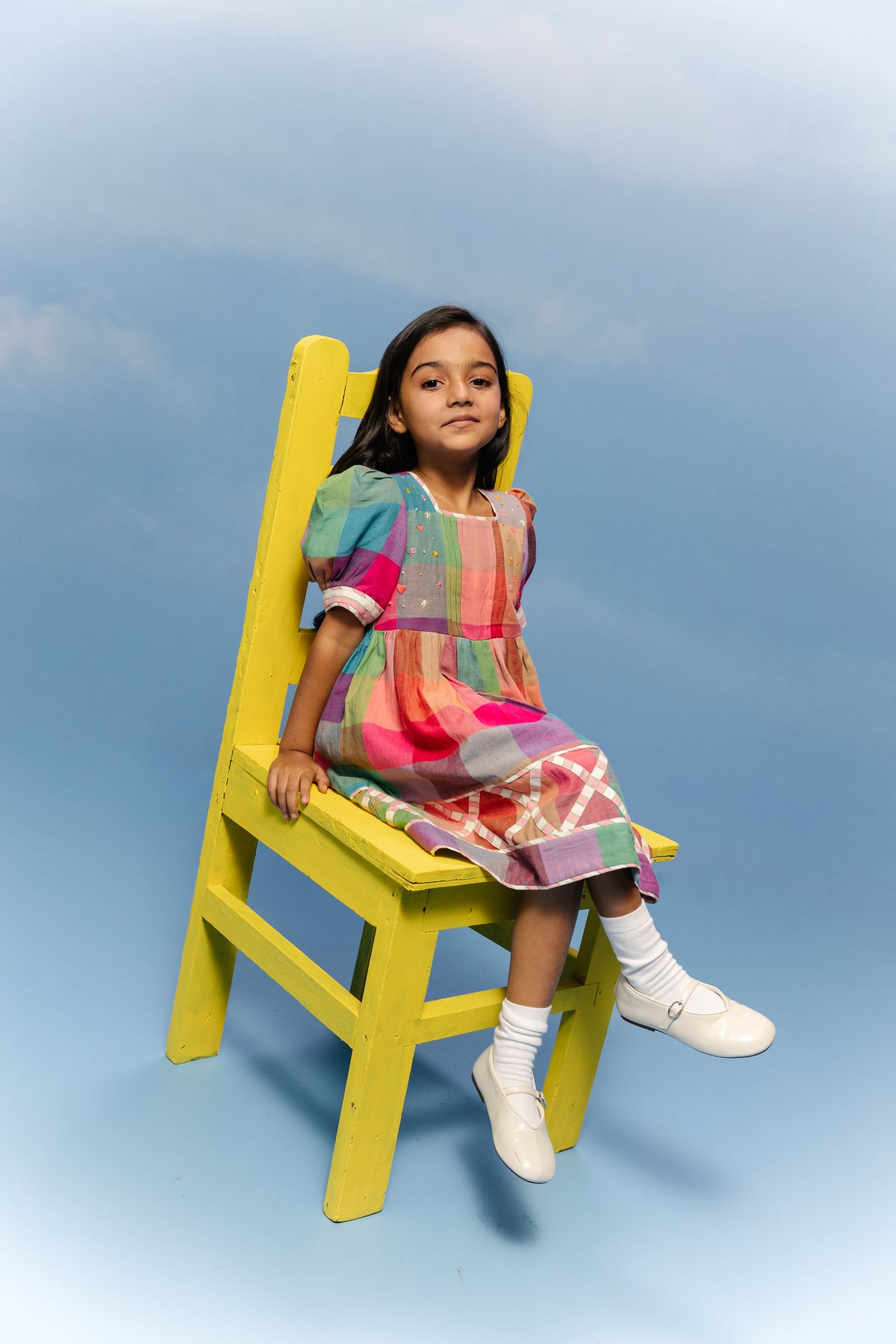 Jamdani multicolor Lattice-Border Frock