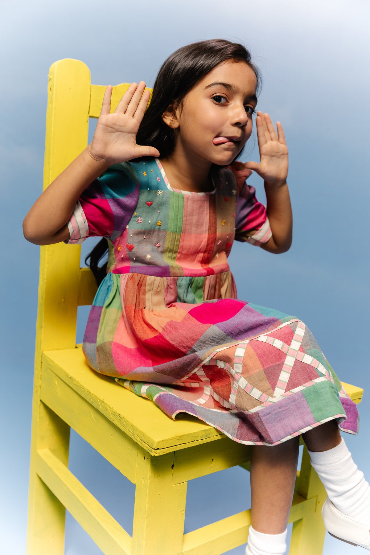 Jamdani multicolor Lattice-Border Frock