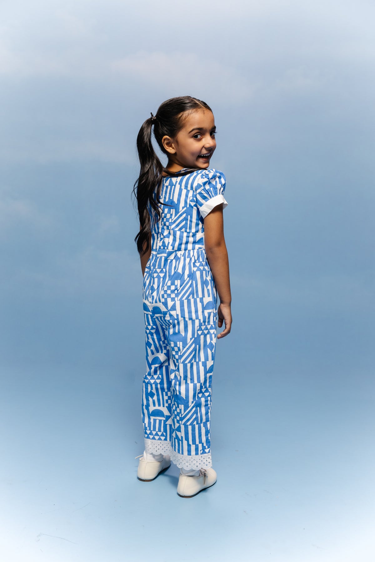 Cobalt block print Collar Jumpsuit