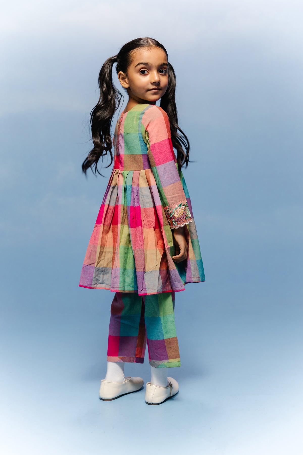 Jamdani multicolor Check Little Kurti Set