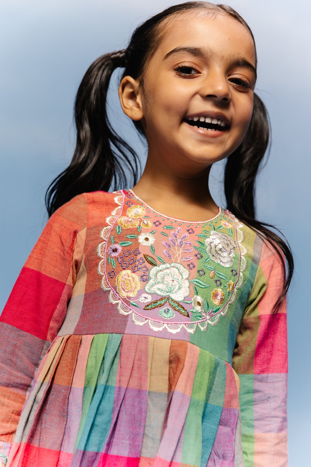 Jamdani multicolor Check Little Kurti Set