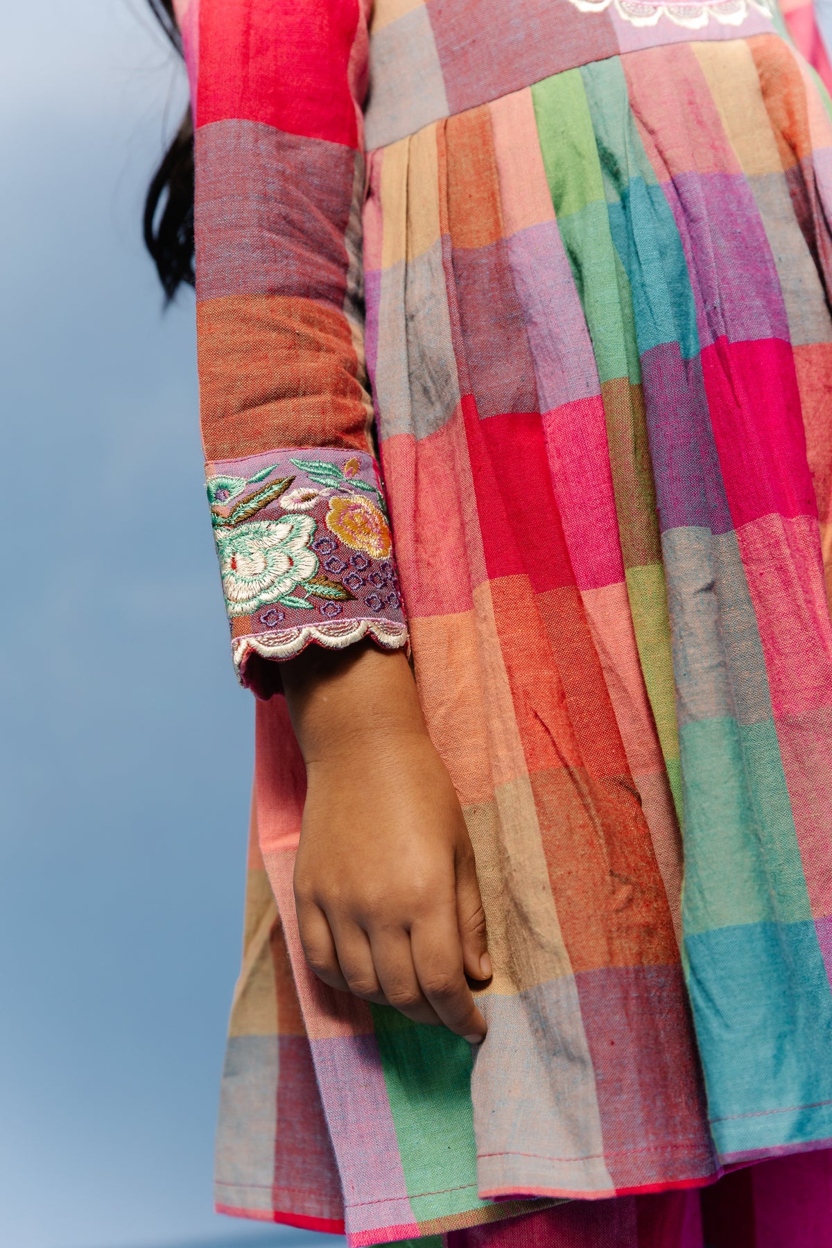 Jamdani multicolor Check Little Kurti Set