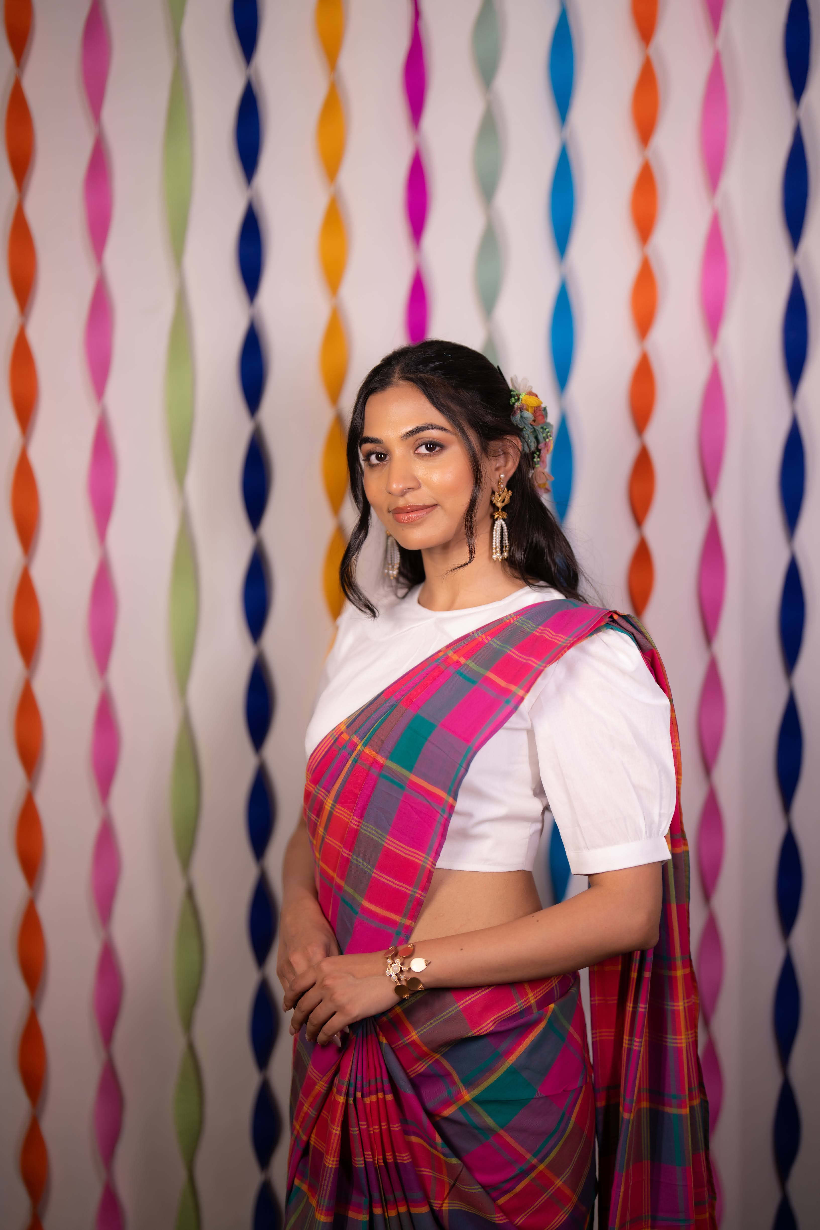 Pink Checks Saree