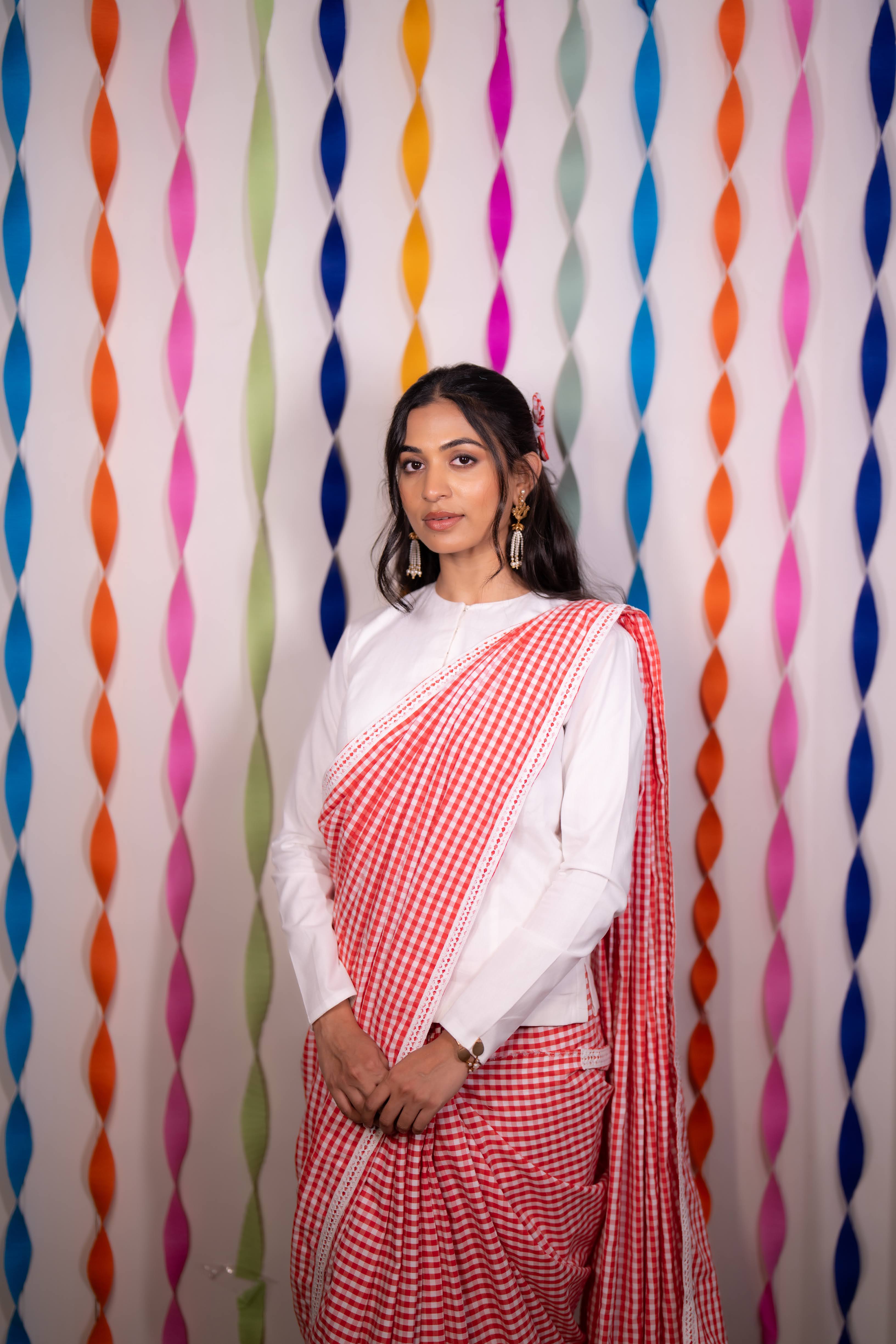 Red Gingham Saree