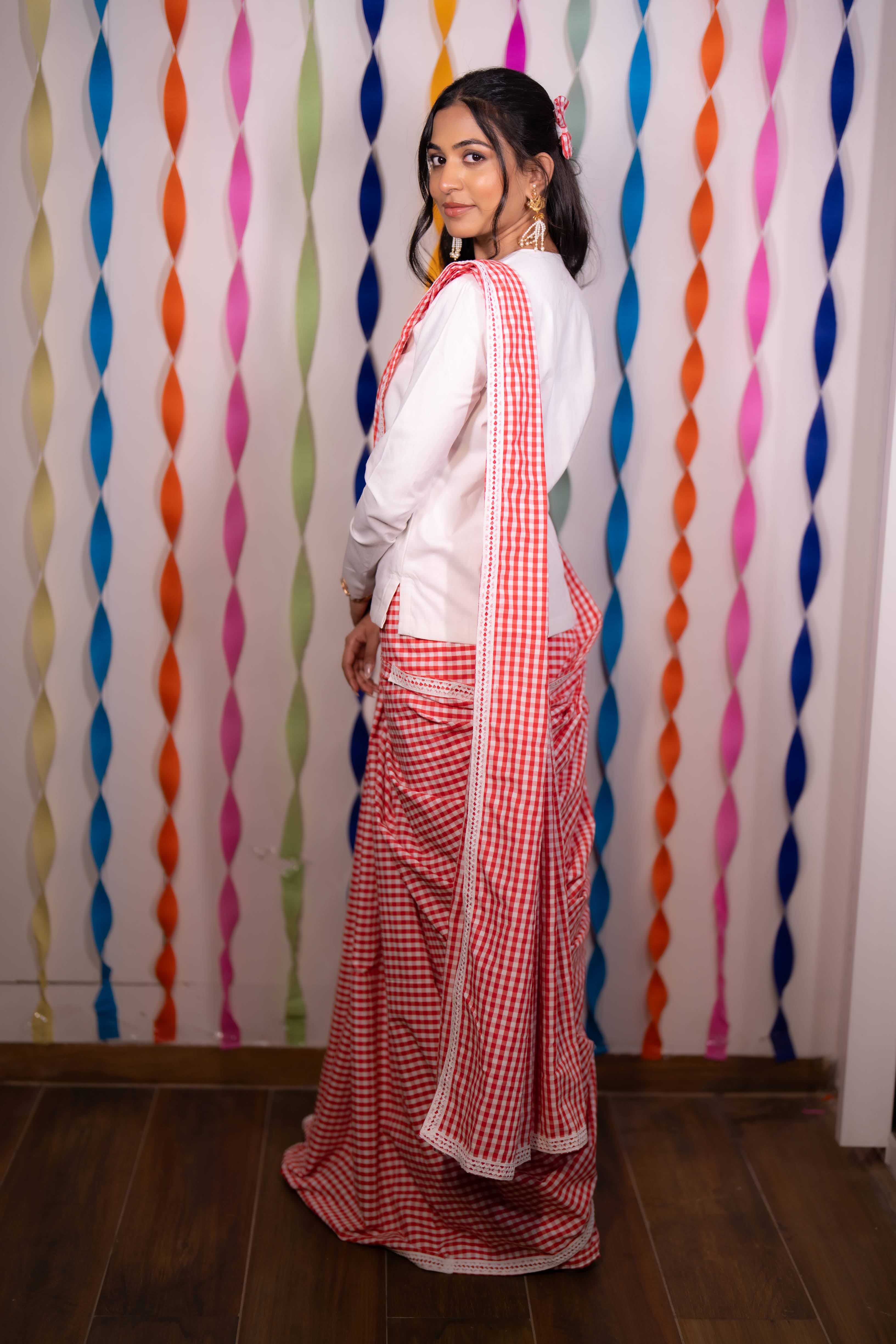 Red Gingham Saree